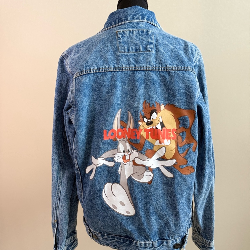 Members Only Looney Tunes Denim Jacket Bugs Bunny Taz Small Acid Wash